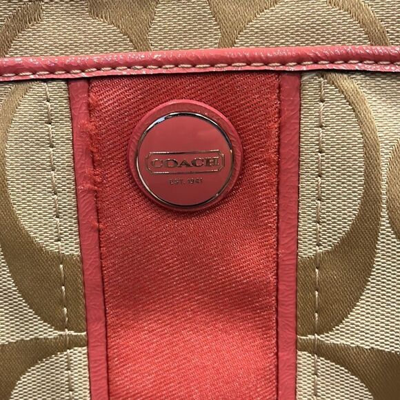 Coach Salmon Pink and Tan Logo Crossbody Bag - Picture 5 of 9